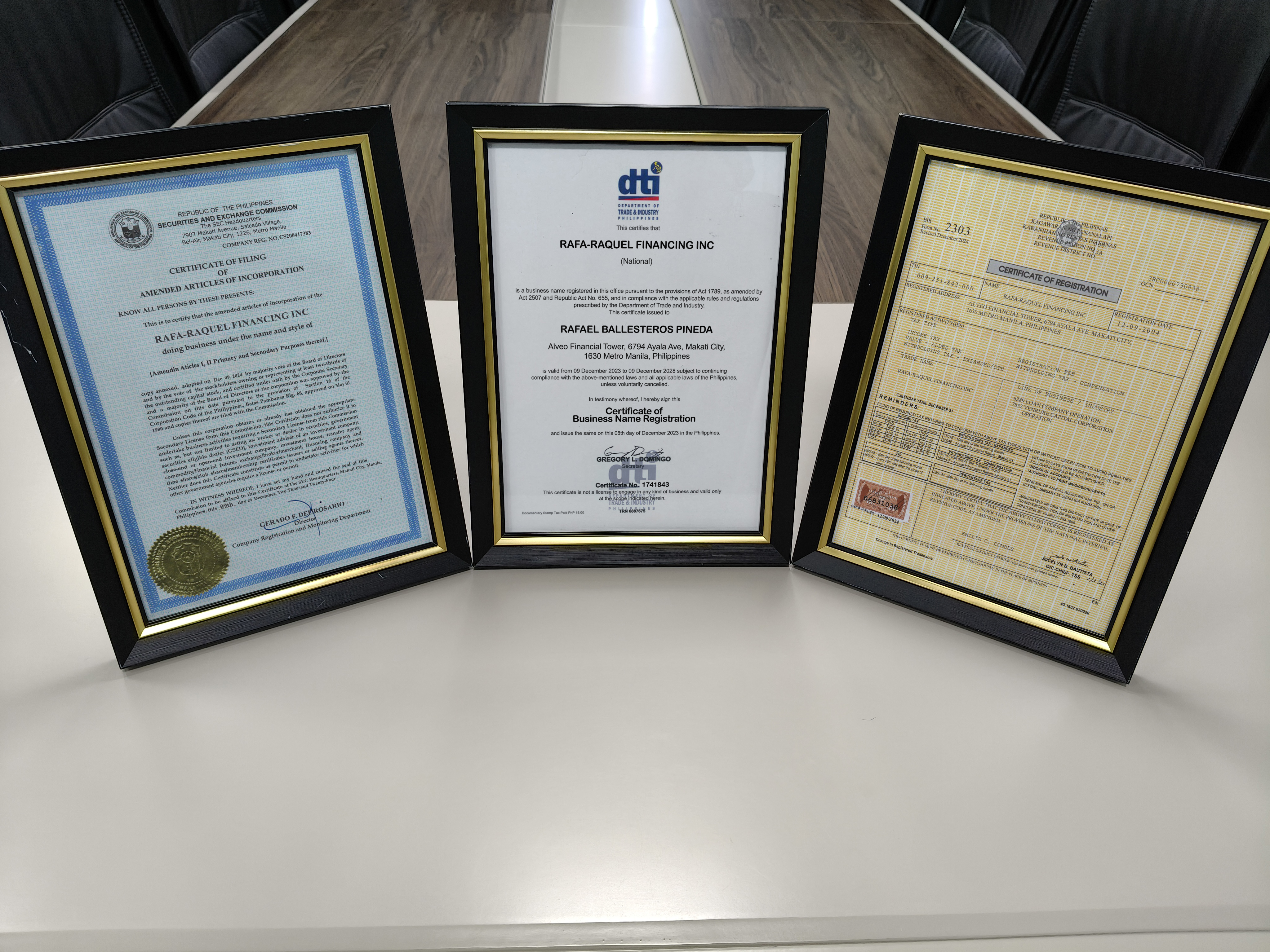 Official SEC registered business permit displayed for trust